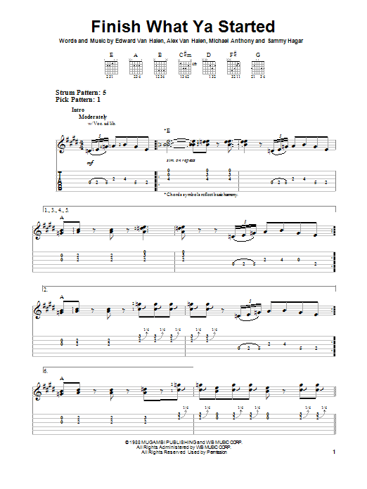 Van Halen Finish What Ya Started sheet music notes and chords. Download Printable PDF.