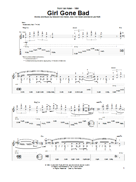 Van Halen Girl Gone Bad sheet music notes and chords. Download Printable PDF.