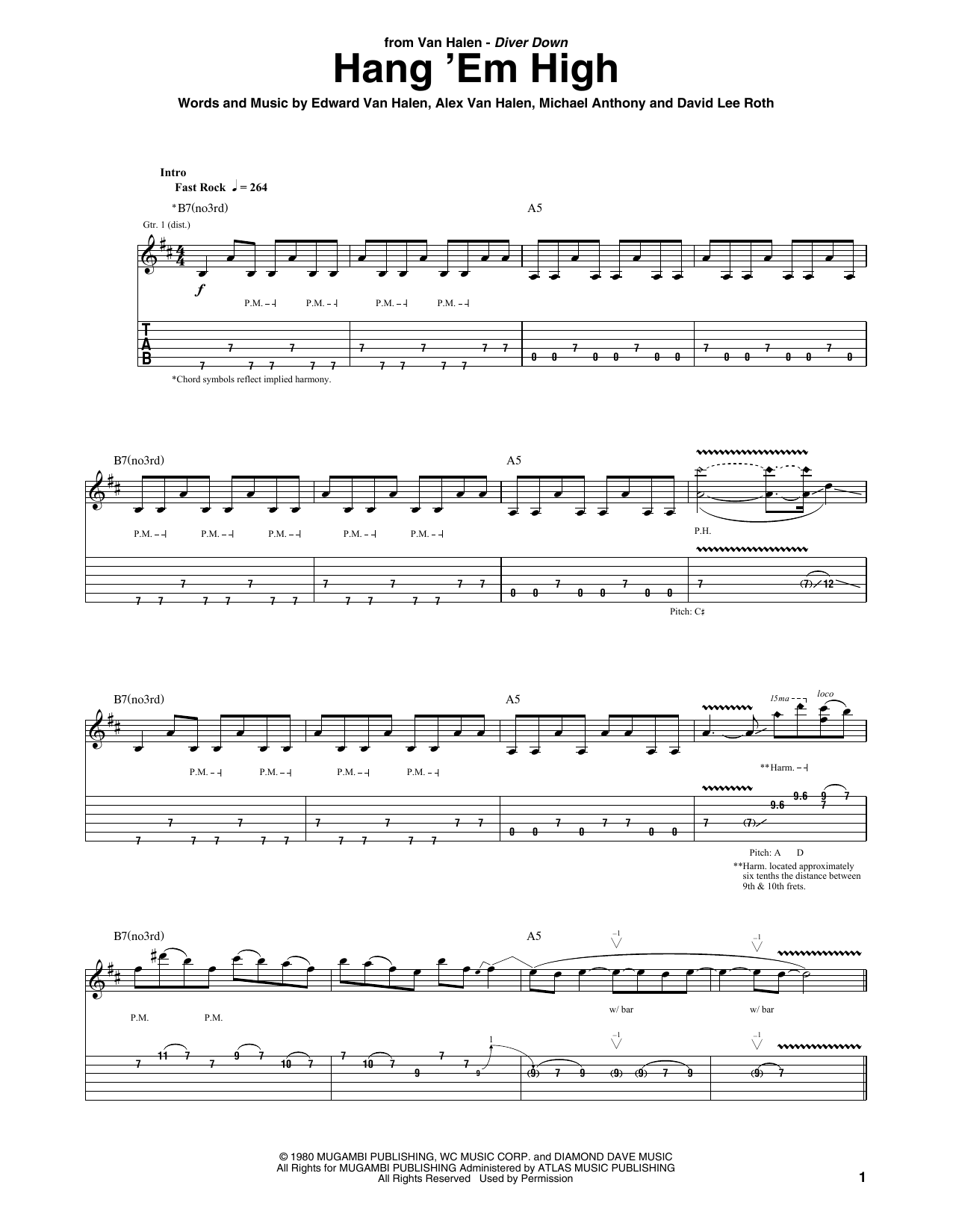 Van Halen Hang 'Em High sheet music notes and chords. Download Printable PDF.