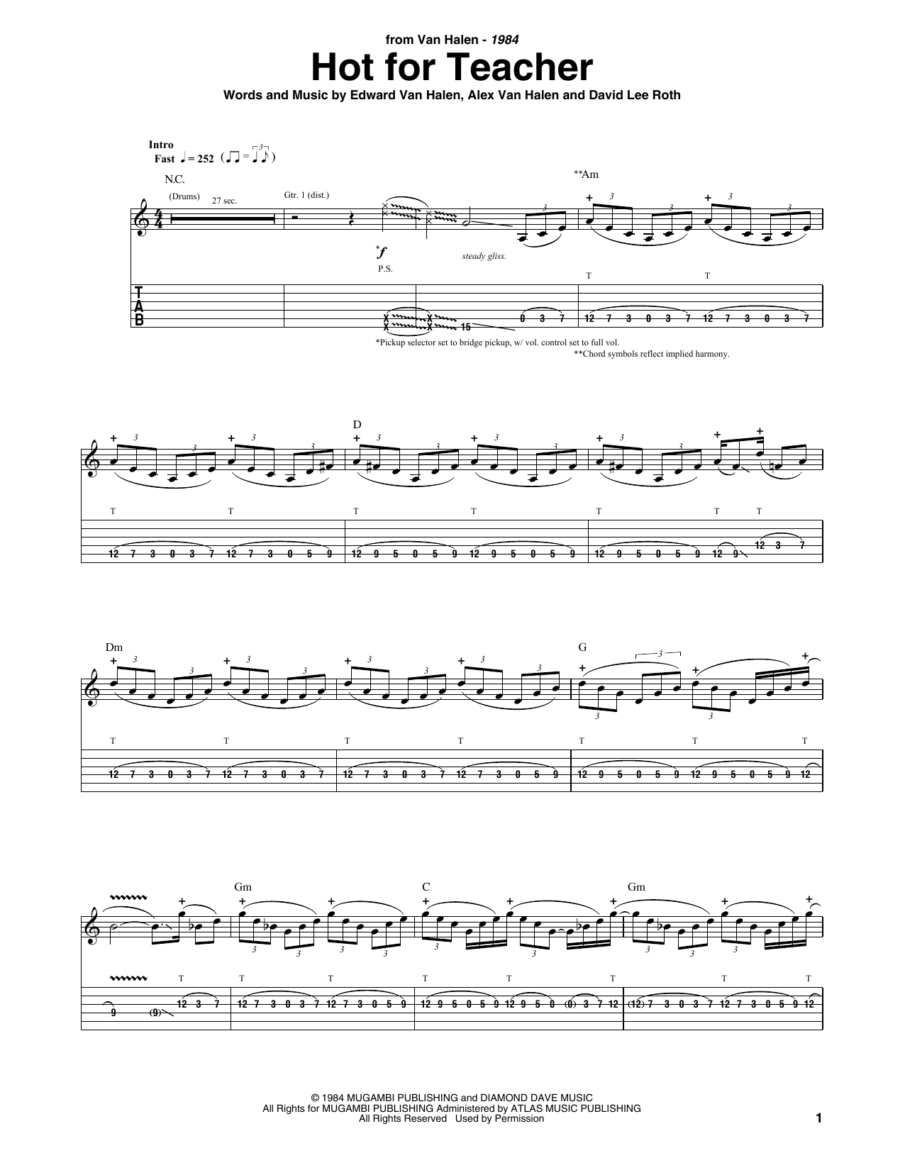 Van Halen Hot For Teacher sheet music notes and chords. Download Printable PDF.