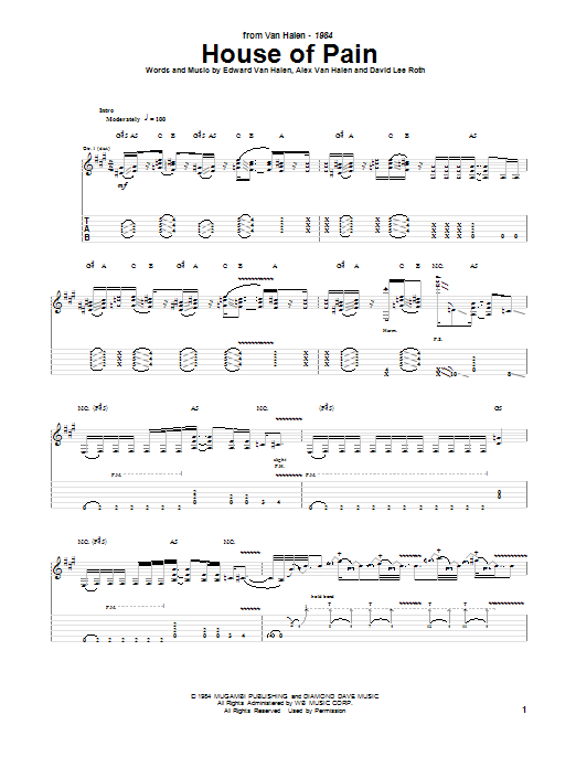Learn to play Van Halen House Of Pain sheet music for Guitar Tab in minutes. Price: 7.8900$ Van Halen House Of Pain sheet music notes and chords arranged for Guitar Tab