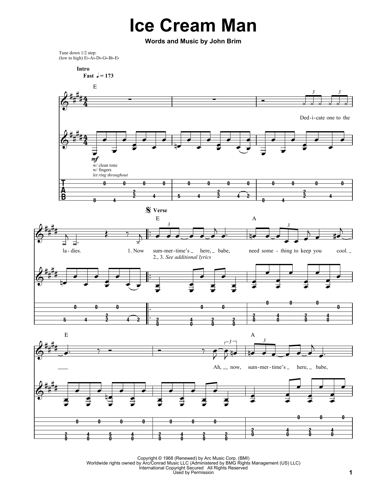 Van Halen Ice Cream Man sheet music notes and chords arranged for Guitar Tab (Single Guitar)