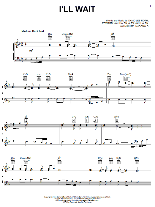 Van Halen I'll Wait sheet music notes and chords. Download Printable PDF.