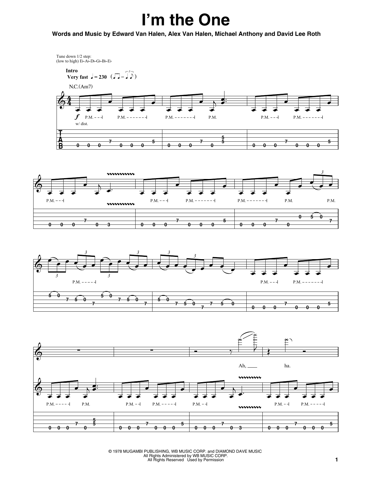 Van Halen I'm The One sheet music notes and chords. Download Printable PDF.