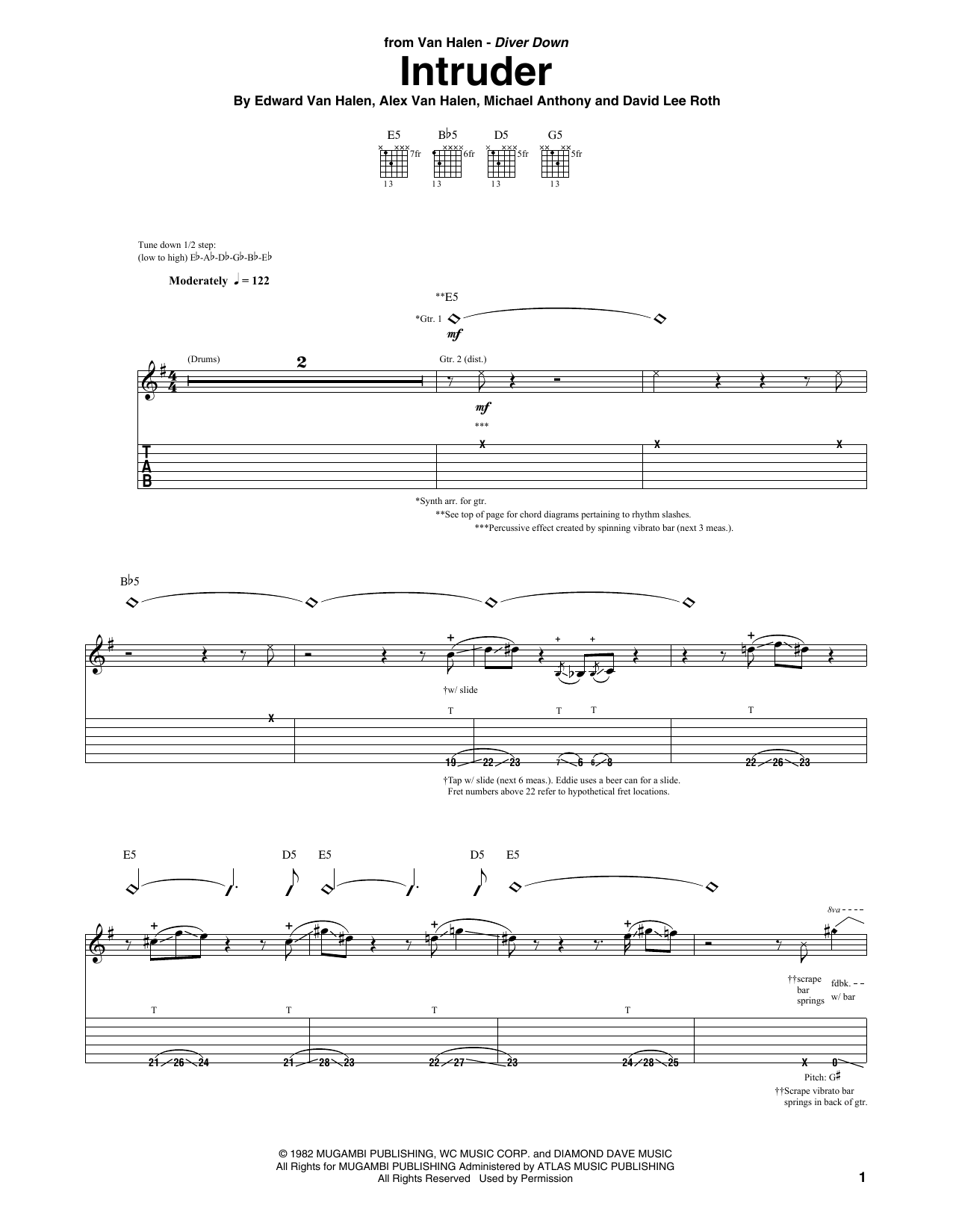 Learn to play Van Halen Intruder sheet music for Guitar Tab in minutes. Price: 7.8900$ Van Halen Intruder sheet music notes and chords arranged for Guitar Tab