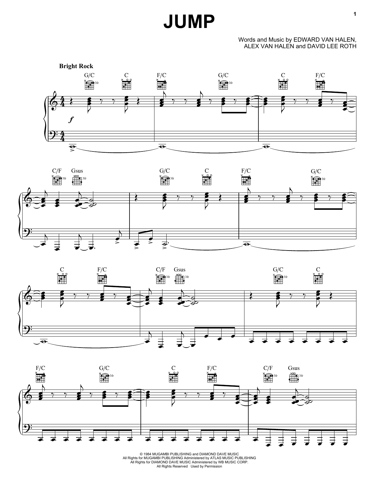 Van Halen Jump sheet music notes and chords. Download Printable PDF.