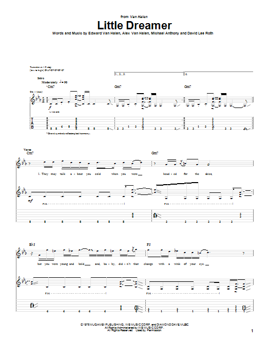 Van Halen Little Dreamer sheet music notes and chords. Download Printable PDF.