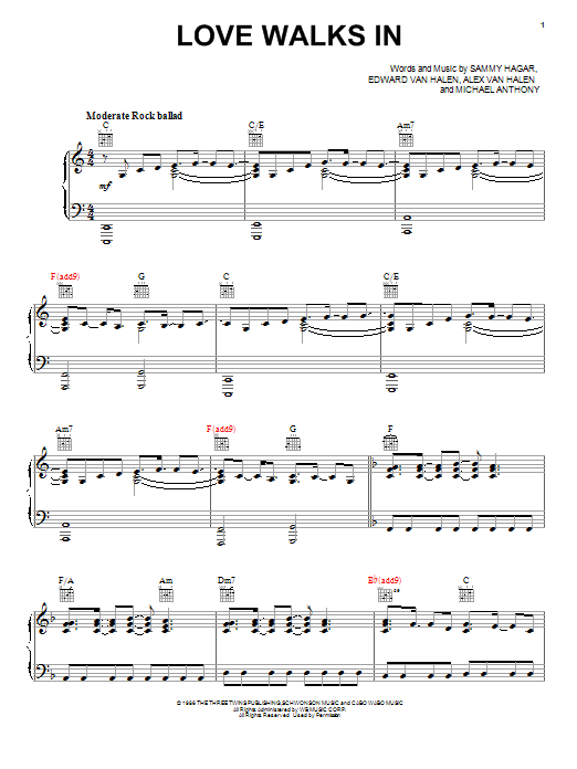 Van Halen Love Walks In sheet music notes and chords. Download Printable PDF.