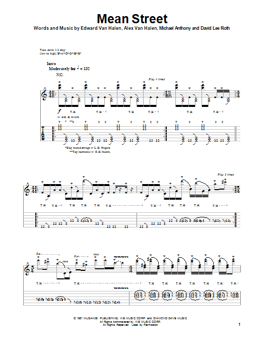 Van Halen Mean Street sheet music notes and chords. Download Printable PDF.