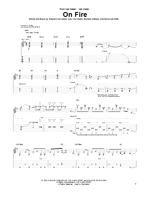 Learn to play Van Halen On Fire sheet music for Guitar Tab in minutes. Price: 7.8900$ Van Halen On Fire sheet music notes and chords arranged for Guitar Tab