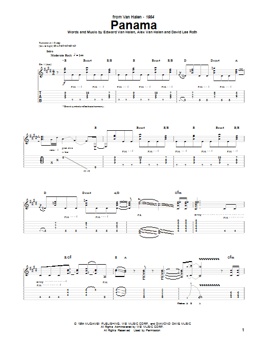 Van Halen Panama sheet music notes and chords. Download Printable PDF.