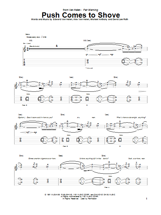 Learn to play Van Halen Push Comes To Shove sheet music for Guitar Tab in minutes. Price: 7.8900$ Van Halen Push Comes To Shove sheet music notes and chords arranged for Guitar Tab
