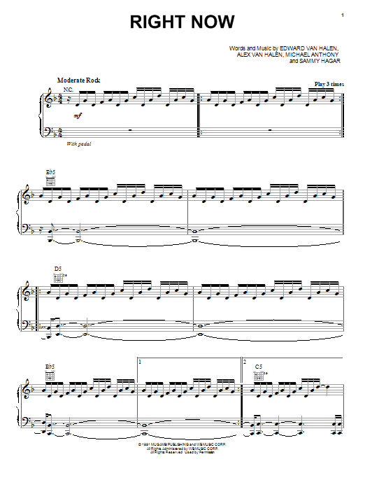 Van Halen Right Now sheet music notes and chords. Download Printable PDF.