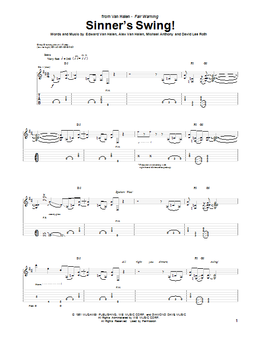 Learn to play Van Halen Sinner's Swing! sheet music for Guitar Tab in minutes. Price: 7.8900$ Van Halen Sinner's Swing! sheet music notes and chords arranged for Guitar Tab