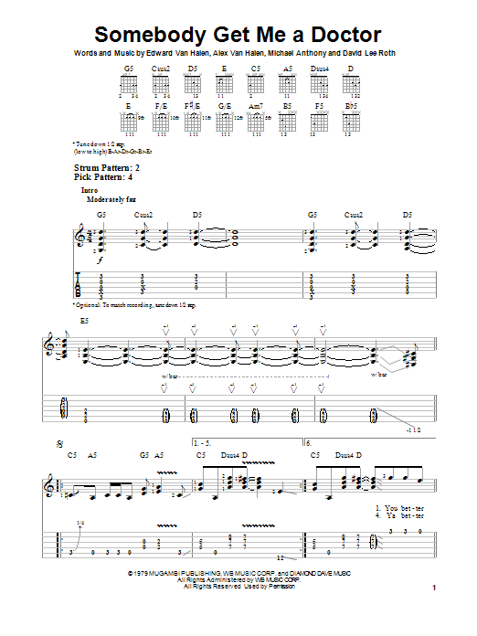 Van Halen Somebody Get Me A Doctor sheet music notes and chords. Download Printable PDF.