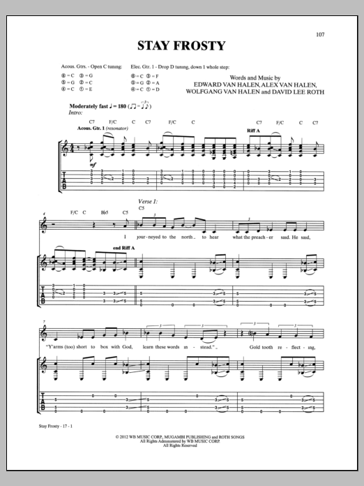 Learn to play Van Halen Stay Frosty sheet music for Guitar Tab in minutes. Price: 7.8900$ Van Halen Stay Frosty sheet music notes and chords arranged for Guitar Tab