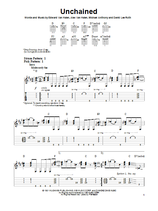 Van Halen Unchained sheet music notes and chords. Download Printable PDF.