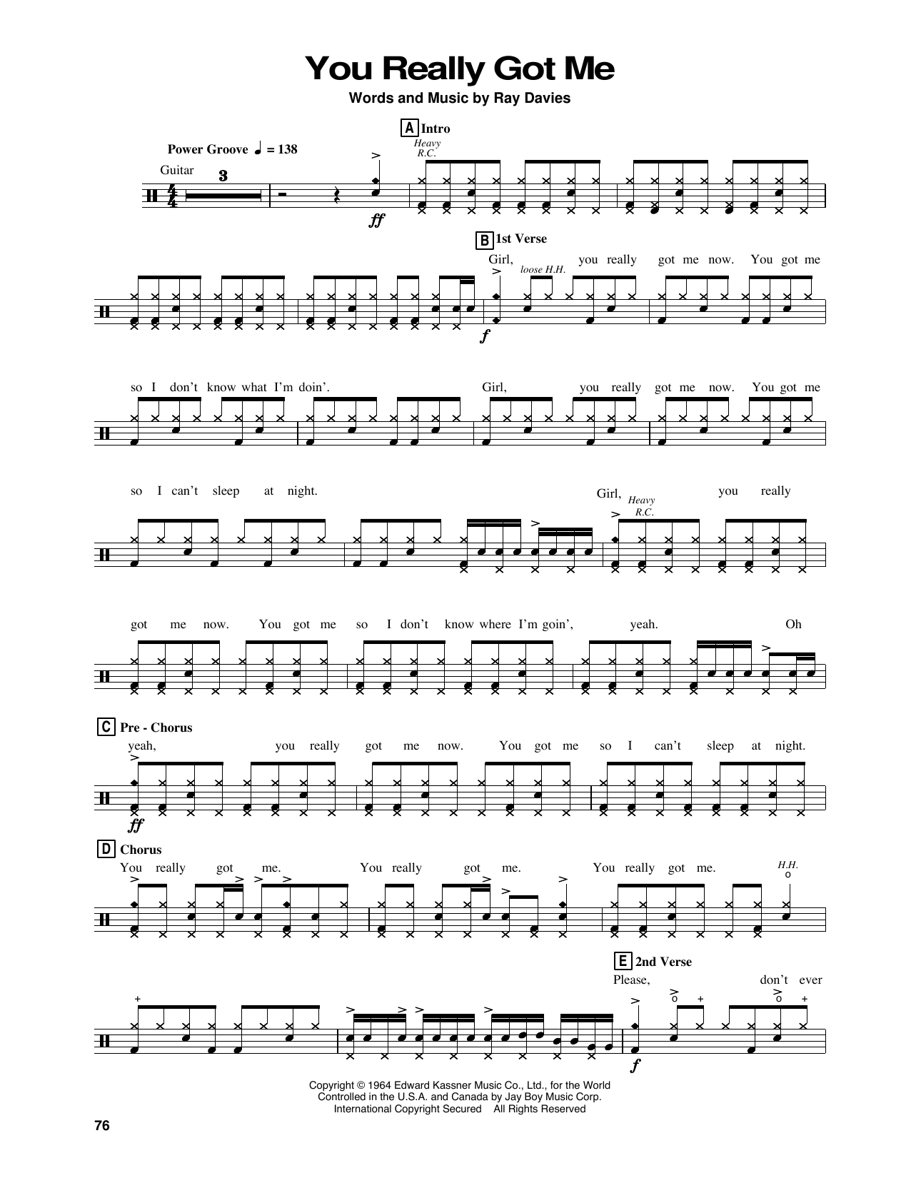 Van Halen You Really Got Me sheet music notes and chords. Download Printable PDF.