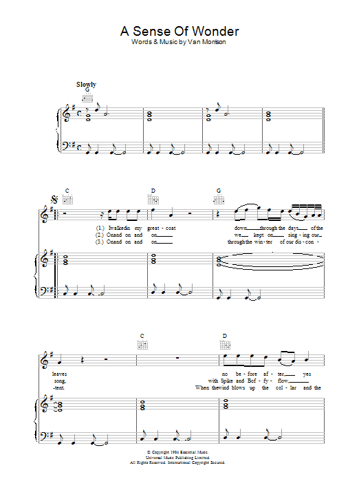 Learn to play Van Morrison A Sense Of Wonder sheet music for Piano, Vocal & Guitar Chords in minutes. Price: 7.8900$ Van Morrison A Sense Of Wonder sheet music notes and chords arranged for Piano, Vocal & Guitar Chords