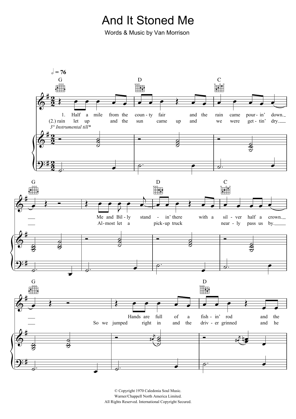 Van Morrison And It Stoned Me sheet music notes and chords. Download Printable PDF.