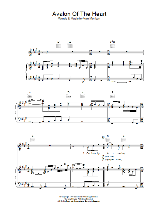 Learn to play Van Morrison Avalon Of The Heart sheet music for Piano, Vocal & Guitar Chords in minutes. Price: 7.8900$ Van Morrison Avalon Of The Heart sheet music notes and chords arranged for Piano, Vocal & Guitar Chords
