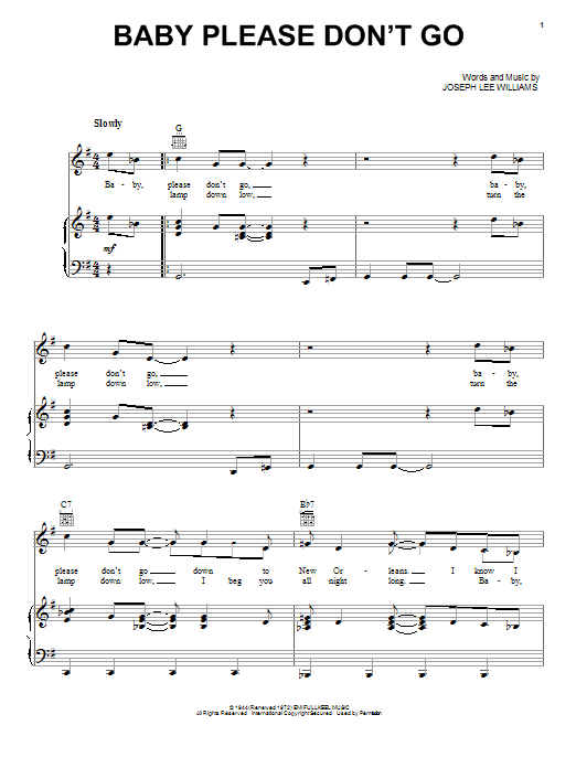 Van Morrison Baby Please Don't Go sheet music notes and chords. Download Printable PDF.