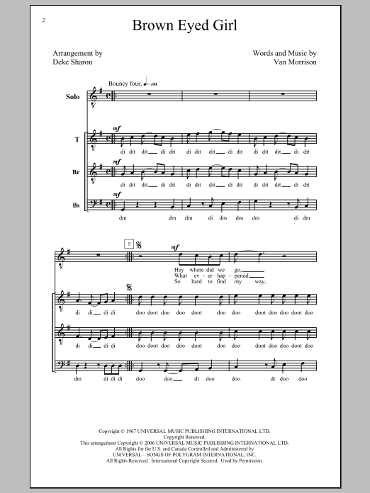 Van Morrison Brown Eyed Girl (arr. Deke Sharon) sheet music notes and chords. Download Printable PDF.