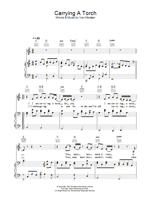 Van Morrison Carrying A Torch sheet music notes and chords. Download Printable PDF.