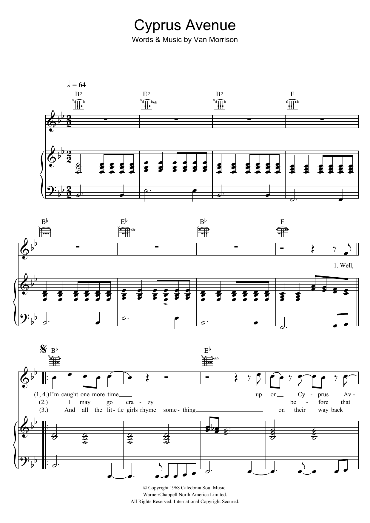 Learn to play Van Morrison Cyprus Avenue sheet music for Piano, Vocal & Guitar Chords in minutes. Price: 7.8900$ Van Morrison Cyprus Avenue sheet music notes and chords arranged for Piano, Vocal & Guitar Chords