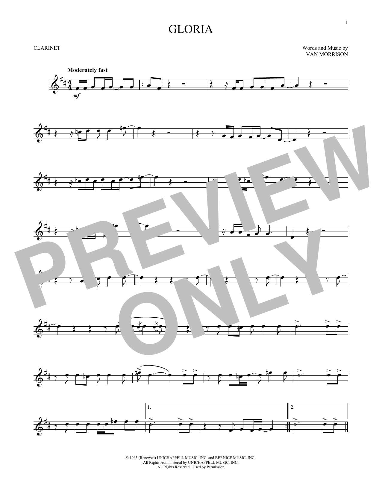 Van Morrison Gloria sheet music notes and chords. Download Printable PDF.