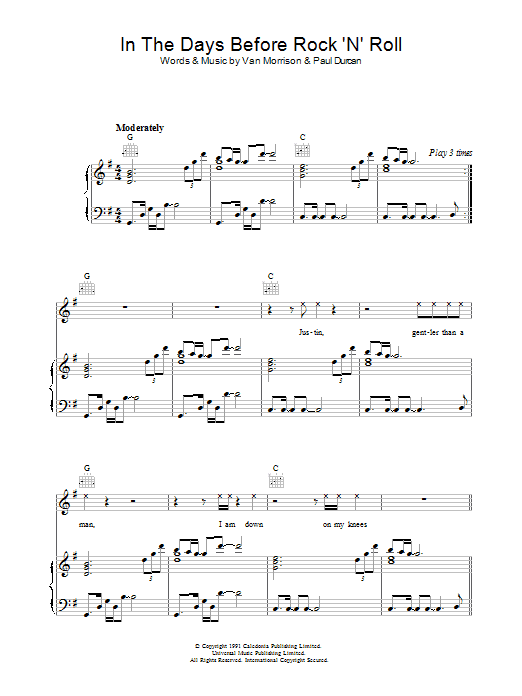 Learn to play Van Morrison In The Days Before Rock 'N' Roll sheet music for Piano, Vocal & Guitar Chords in minutes. Price: 7.8900$ Van Morrison In The Days Before Rock 'N' Roll sheet music notes and chords arranged for Piano, Vocal & Guitar Chords