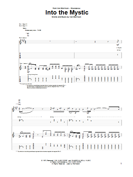 Van Morrison Into The Mystic sheet music notes and chords. Download Printable PDF.