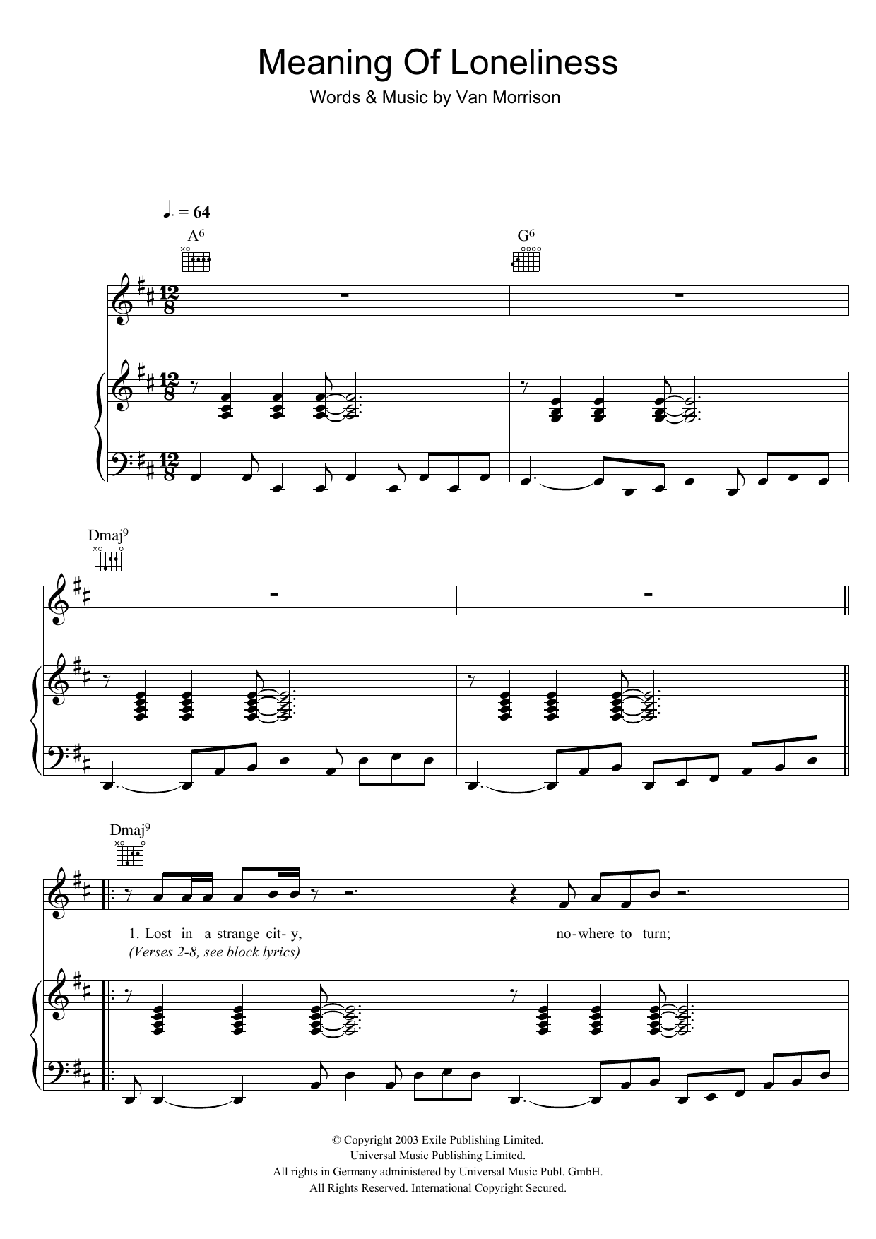 Van Morrison Meaning Of Loneliness sheet music notes and chords. Download Printable PDF.