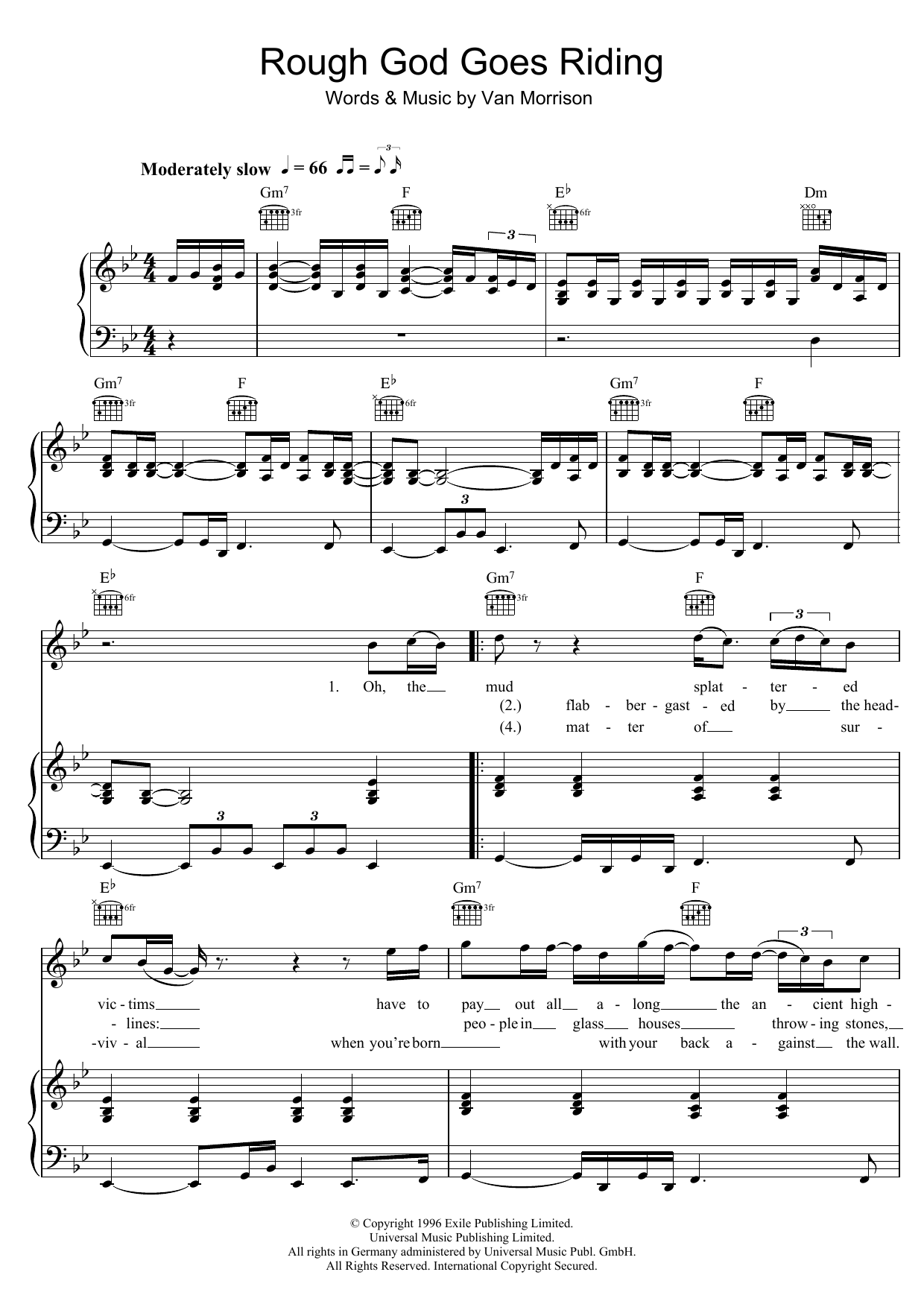 Van Morrison Rough God Goes Riding sheet music notes and chords. Download Printable PDF.