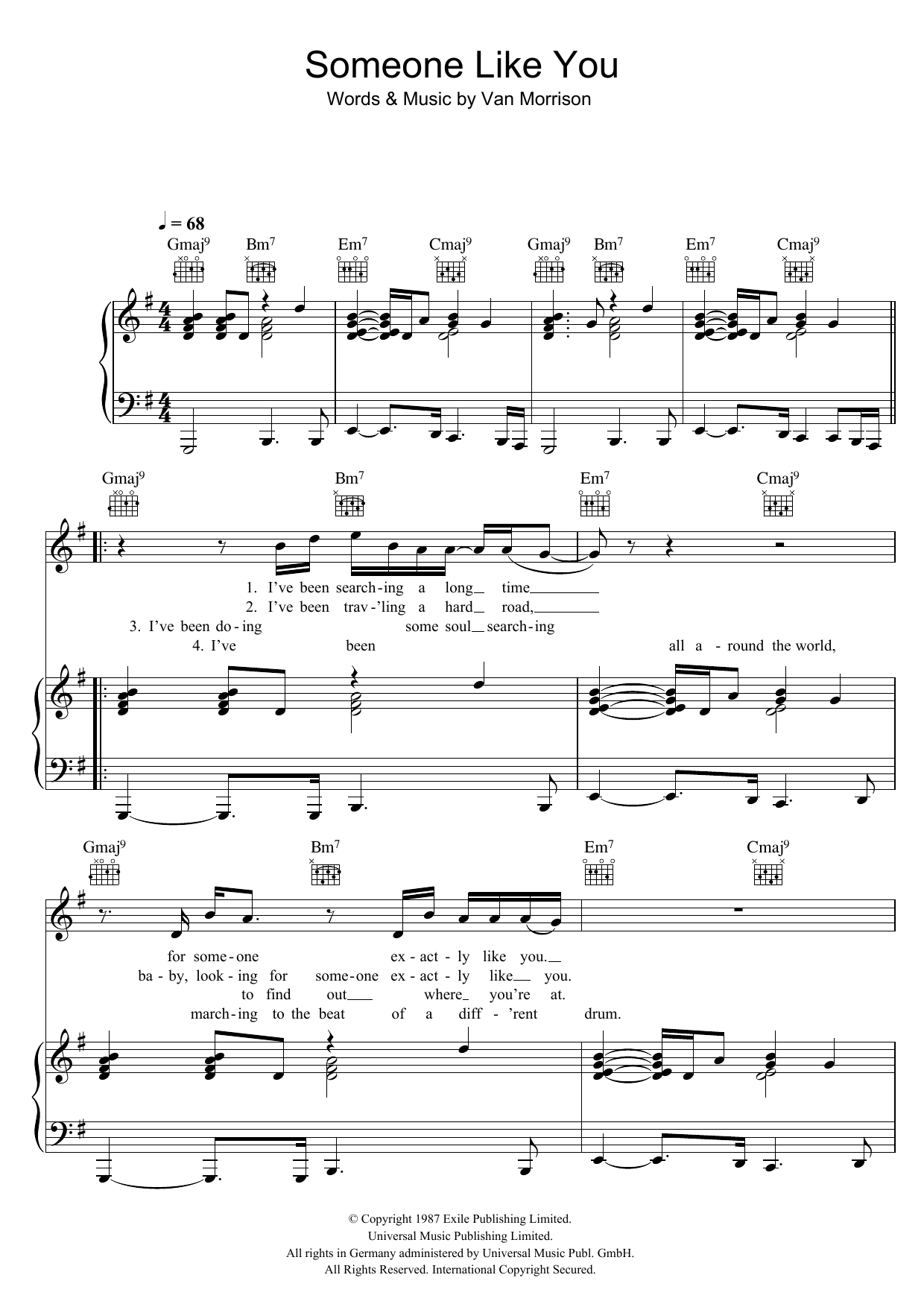 Van Morrison Someone Like You sheet music notes and chords. Download Printable PDF.