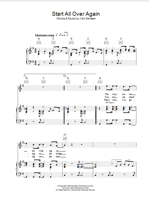 Learn to play Van Morrison Start All Over Again sheet music for Piano, Vocal & Guitar Chords in minutes. Price: 7.8900$ Van Morrison Start All Over Again sheet music notes and chords arranged for Piano, Vocal & Guitar Chords