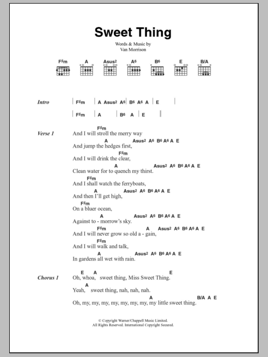 Van Morrison Sweet Thing sheet music notes and chords. Download Printable PDF.