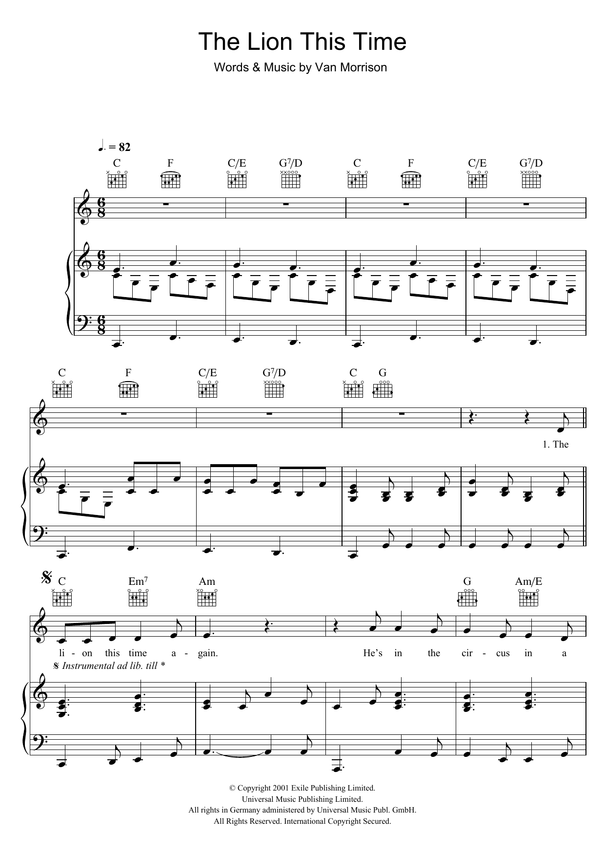 Van Morrison The Lion This Time sheet music notes and chords. Download Printable PDF.