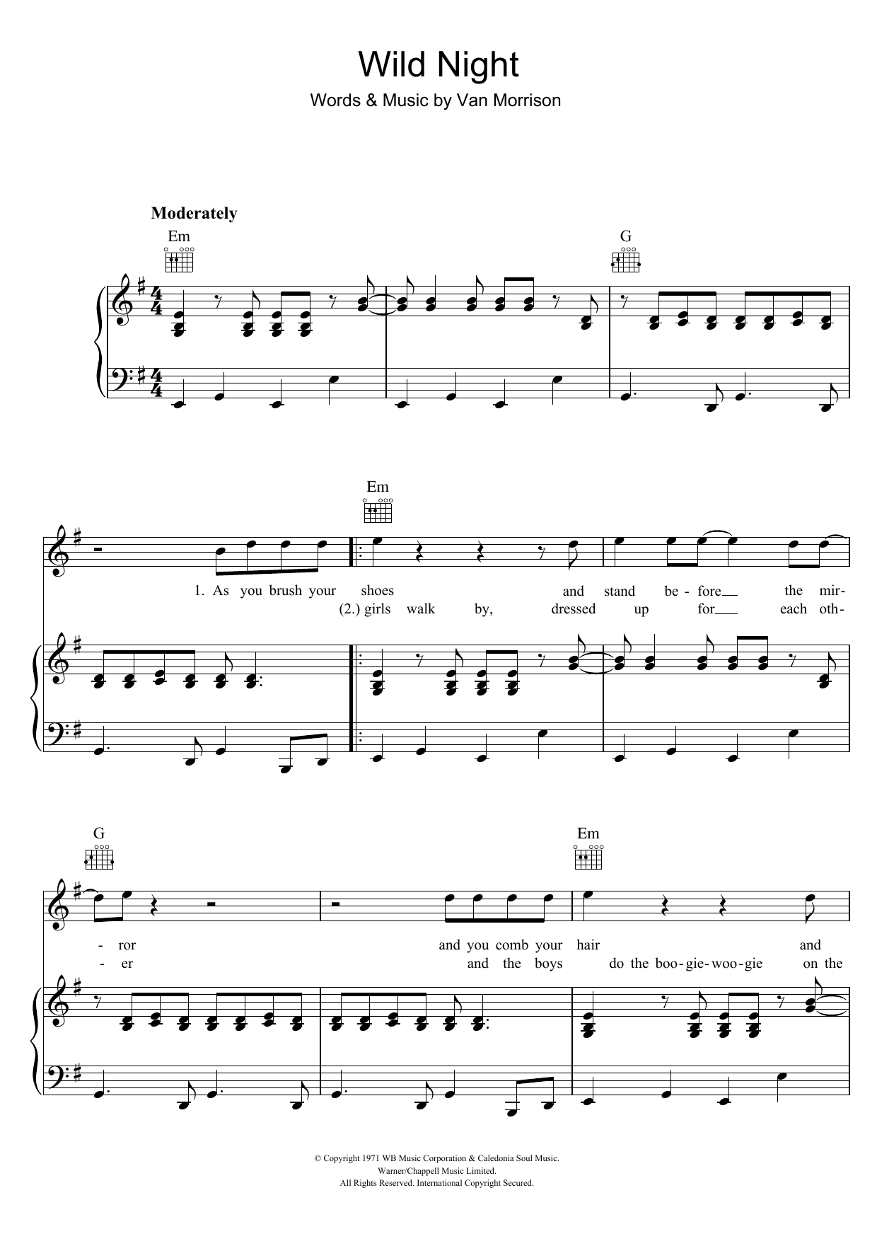 Van Morrison Wild Night sheet music notes and chords. Download Printable PDF.