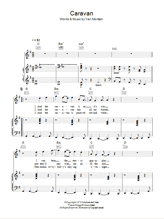Van Morrison Caravan sheet music notes and chords arranged for Piano, Vocal & Guitar Chords
