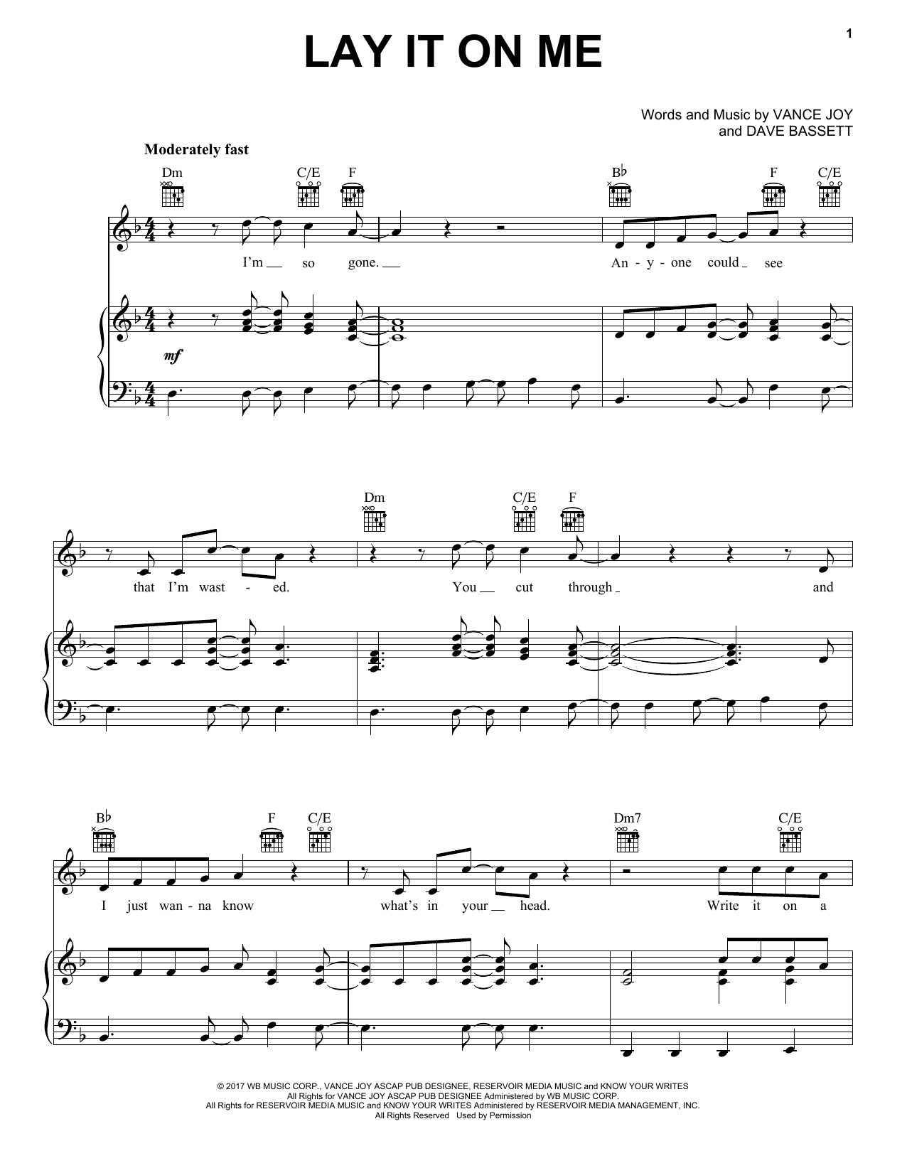 Vance Joy Lay It On Me sheet music notes and chords. Download Printable PDF.