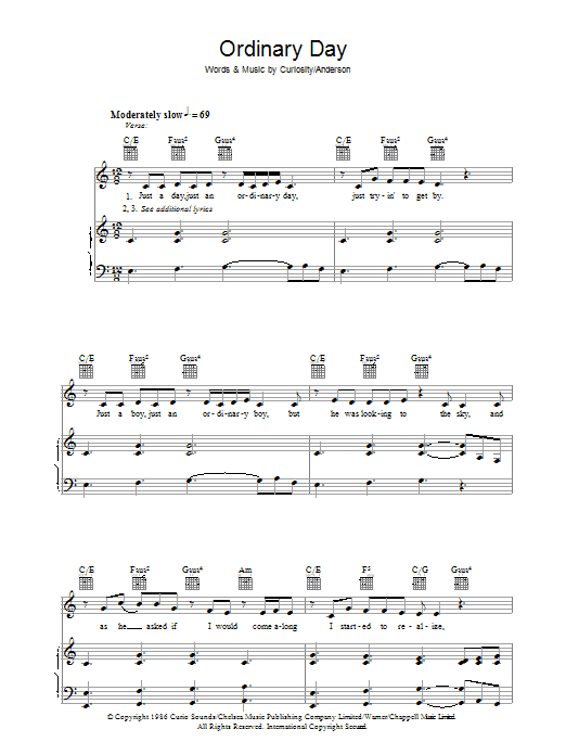 Vanessa Carlton Ordinary Day sheet music notes and chords arranged for Piano, Vocal & Guitar Chords