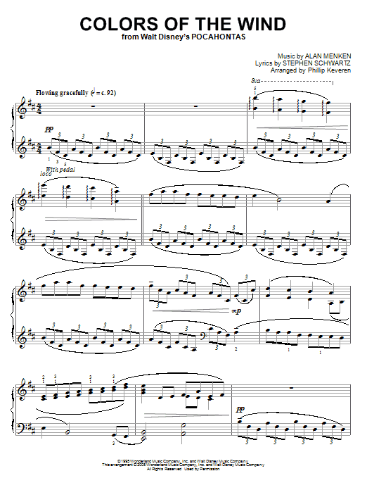 Alan Menken Colors Of The Wind [Classical version] (from Pocahontas) (arr. Phillip Keveren) sheet music notes and chords arranged for Piano Solo