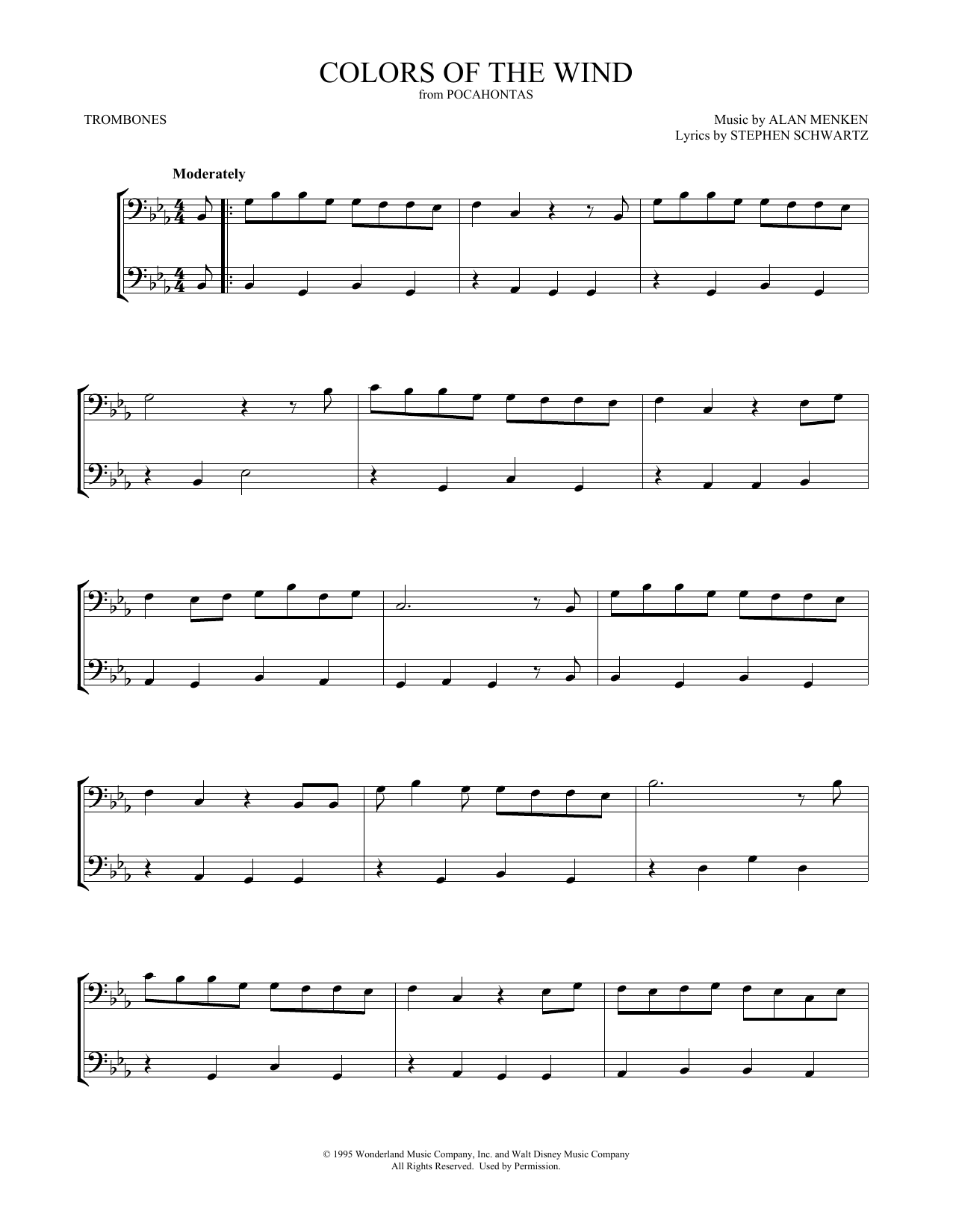 Learn to play Vanessa Williams Colors Of The Wind sheet music for Trombone Duet in minutes. Price: 6.9900$ Vanessa Williams Colors Of The Wind sheet music notes and chords arranged for Trombone Duet