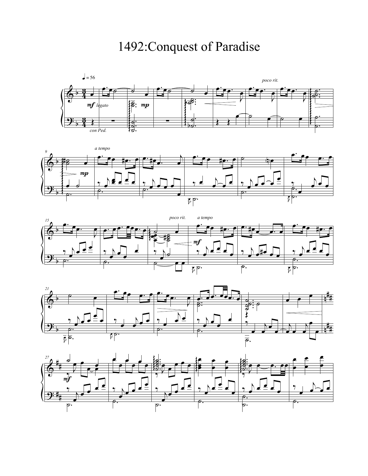 Vangelis Conquest Of Paradise sheet music notes and chords. Download Printable PDF.