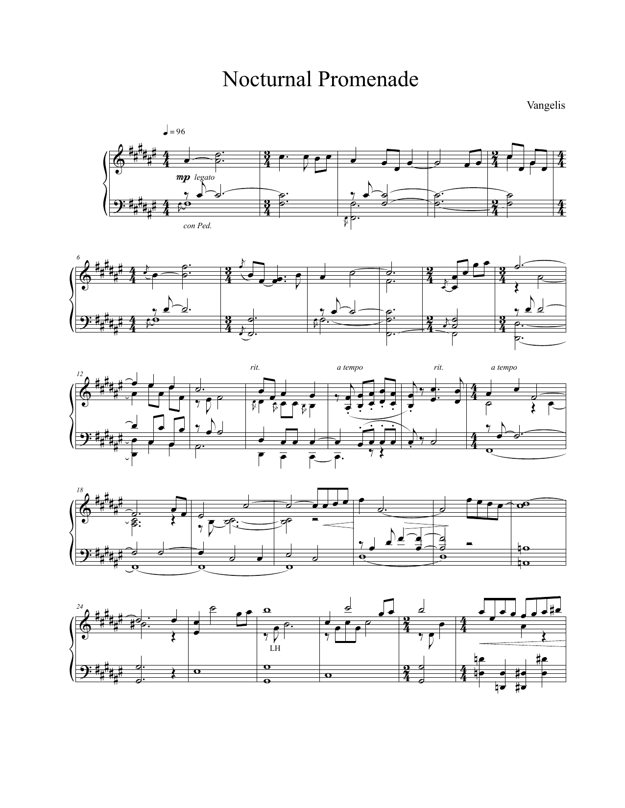 Learn to play Vangelis Nocturnal Promenade sheet music for Piano Solo in minutes. Price: 7.8900$ Vangelis Nocturnal Promenade sheet music notes and chords arranged for Piano Solo