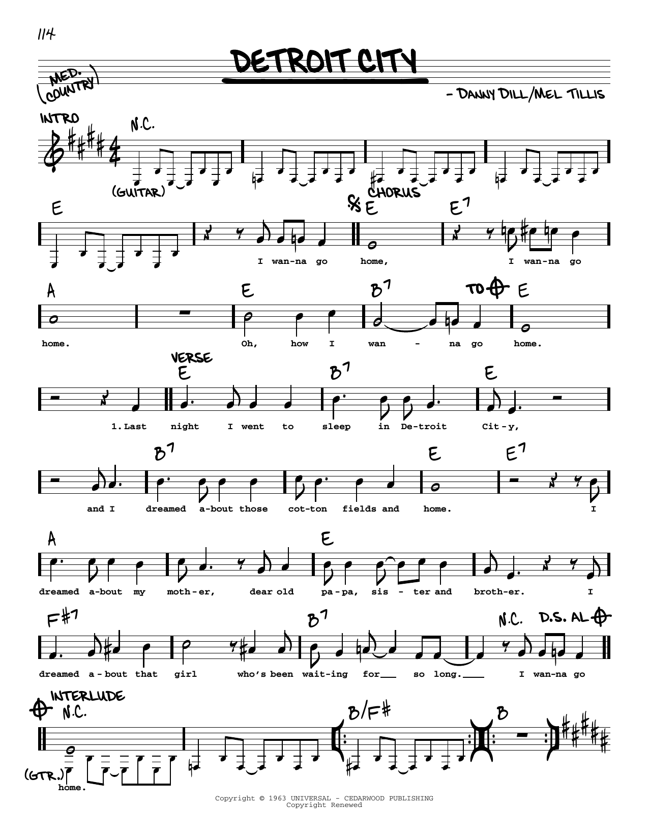 Various Detroit City sheet music notes and chords. Download Printable PDF.