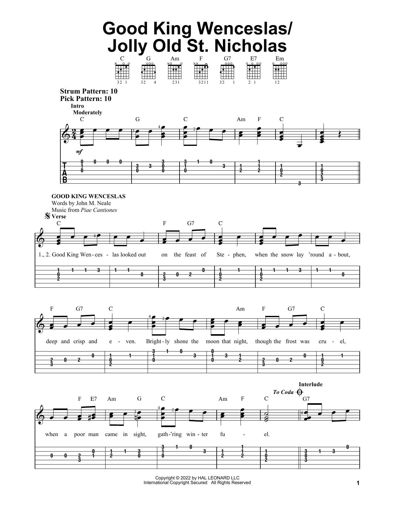 Various Good King Wenceslas/Jolly Old Saint Nicholas sheet music notes and chords. Download Printable PDF.