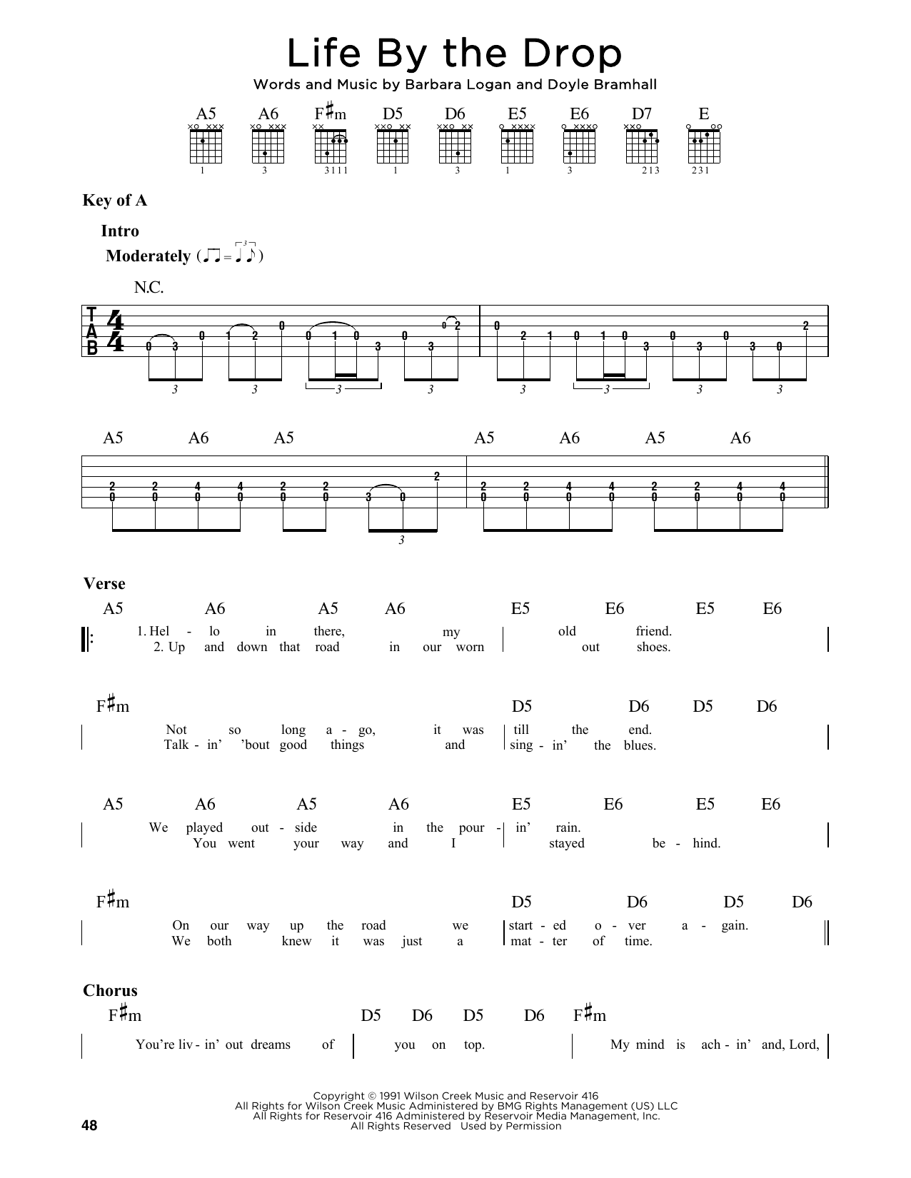 Various Life By The Drop sheet music notes and chords. Download Printable PDF.