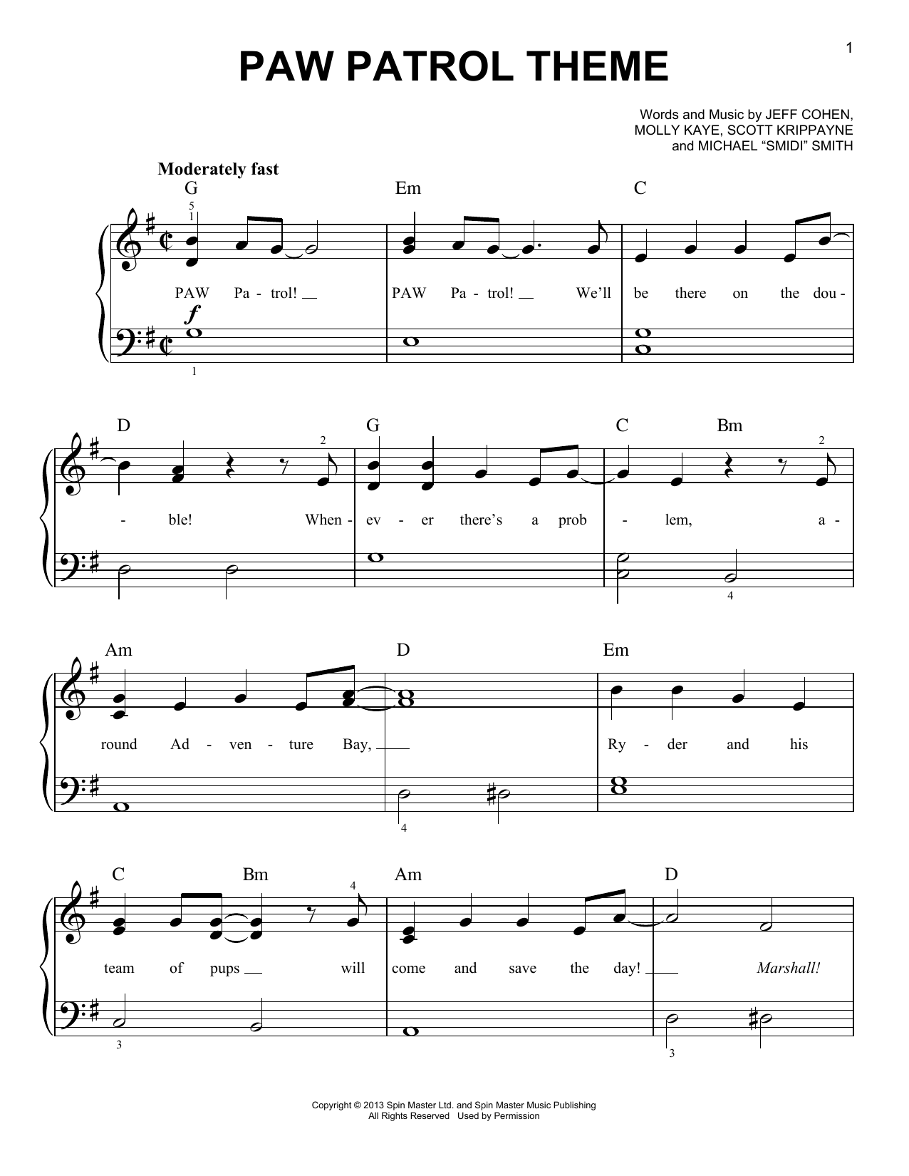 Various PAW Patrol Theme sheet music notes and chords. Download Printable PDF.